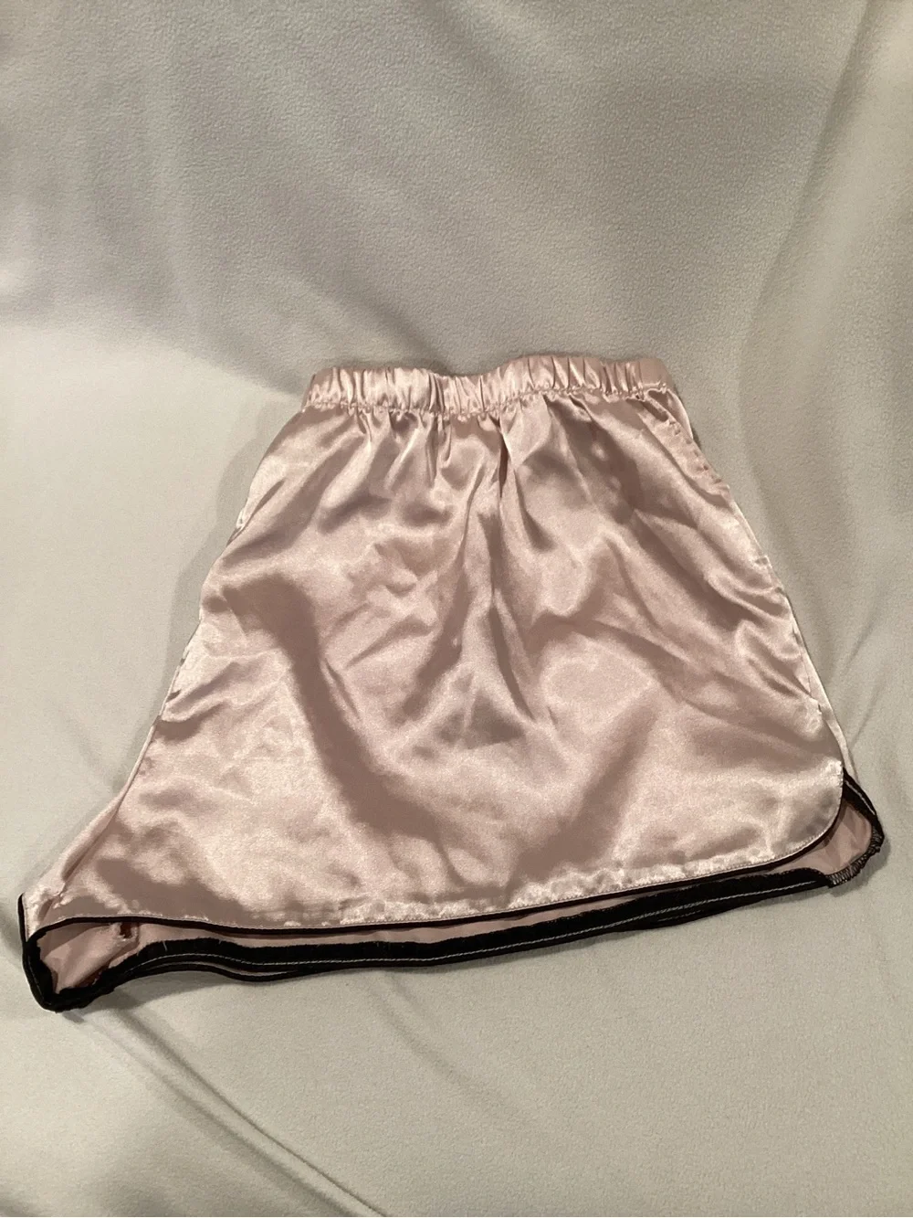 Silky Pink Short Sleeve Pajama Set with Black Piping